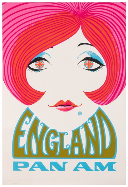  England / Pan Am. Circa 1969. Silkscreen. A young lady with...