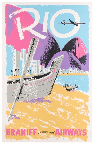  Rio / Braniff International Airways. 1950s. Silkscreen airl...