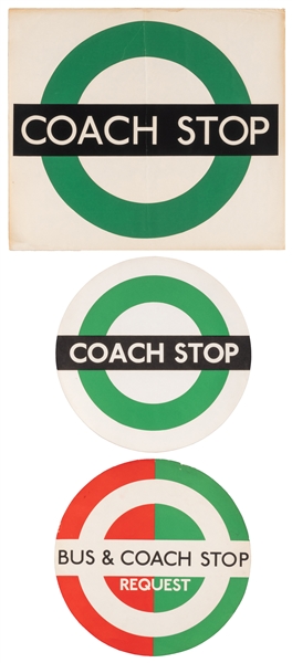  Three London Bus and Coach Stop Signs. London: Circa 1970s....