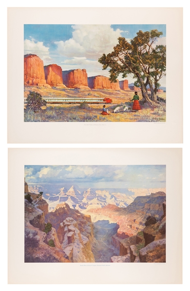  [SANTA FE RAILWAYS]. Two ATSF railroad prints. 1955. Includ...