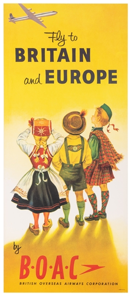  Fly to Britain and Europe / BOAC. 1960s. Airline poster sho...