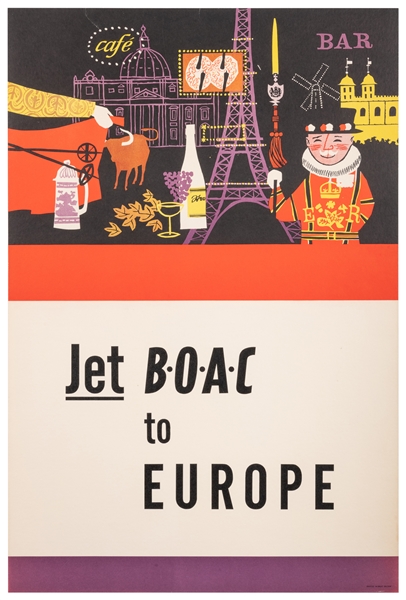  Jet BOAC to Europe. Circa 1960s. Figures representing Europ...