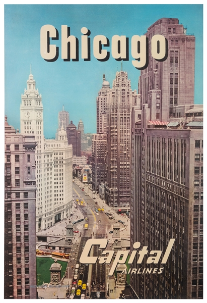  Chicago / Capital Airlines. Circa 1950s. Airline poster wit...