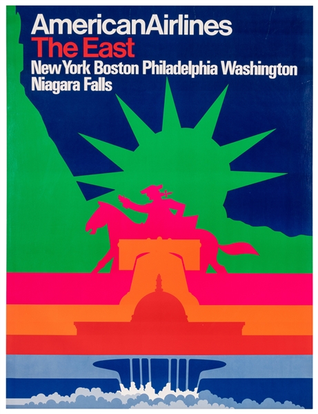  American Airlines / The East. Circa 1970s. Airline poster p...