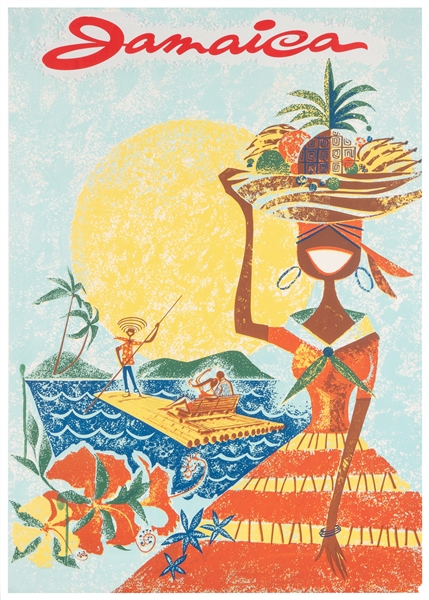  Jamaica. Circa 1950s. Poster promoting travel to Jamaica wi...