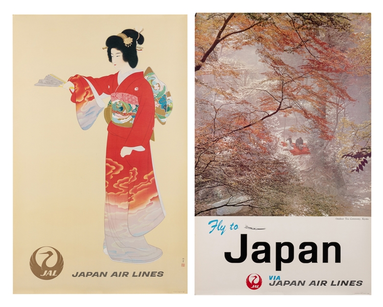  Japan Air Lines. Two posters. 1960s. Includes Outdoor Tea C...