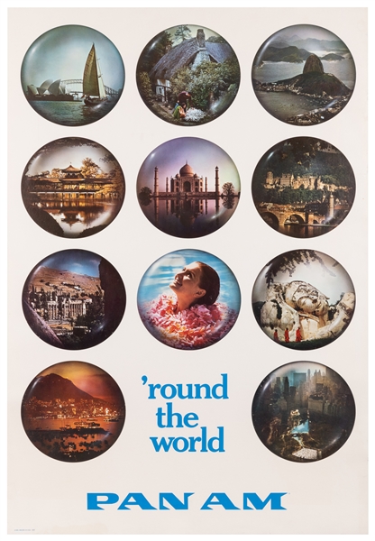  ‘Round the World / Pan Am. 1969. Airline poster promoting w...