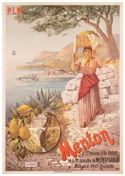  D’ALESI, Hugo (1849 – 1906). Menton. Paris, ca. 1900. Litho...