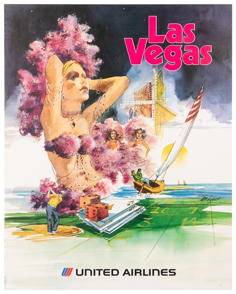  LYNCH, Tom. Las Vegas / United Airlines. 1970s. Poster with...