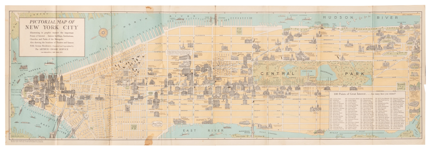  Crosby Service Pictorial Map of Manhattan (New York City). ...