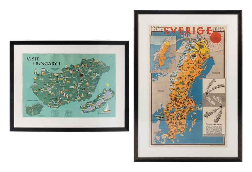  Two Pictorial Map Posters of Hungary and Sweden. 1931/65. I...