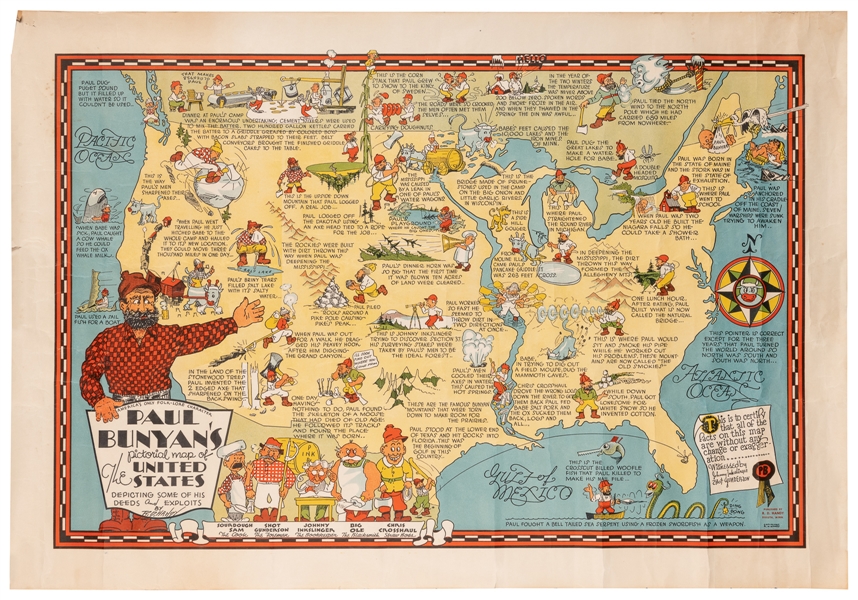  HANDY, R.D. (1879 – 1959). Paul Bunyan’s Pictorial Map of t...