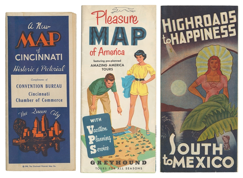  [PICTORIAL MAPS – TRAVEL]. Three Pictorial Maps. 1940s/50s....