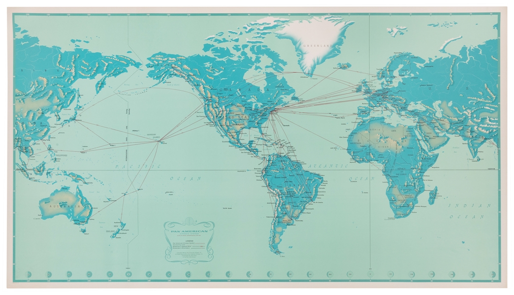  Pan American Airways World System Map. 1956. Art by John Br...