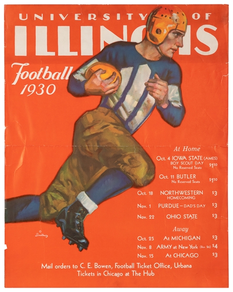  University of Illinois Football 1930. Bradbury. Color offse...