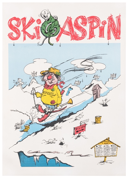  ISAACSON, Irv. Ski Aspin. Circa 1960s. Poster satirizing sk...