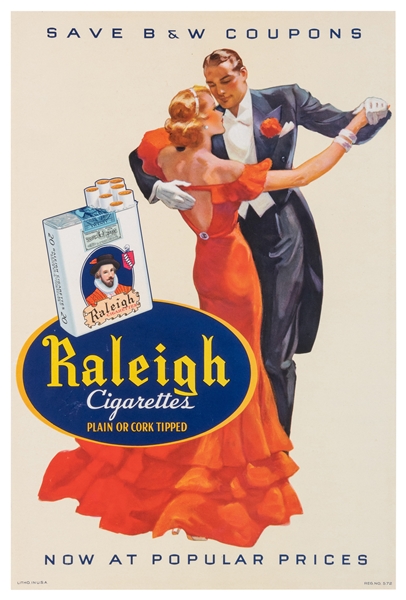  Raleigh Cigarettes / Plain or Cork Tipped. Circa 1930s. Art...