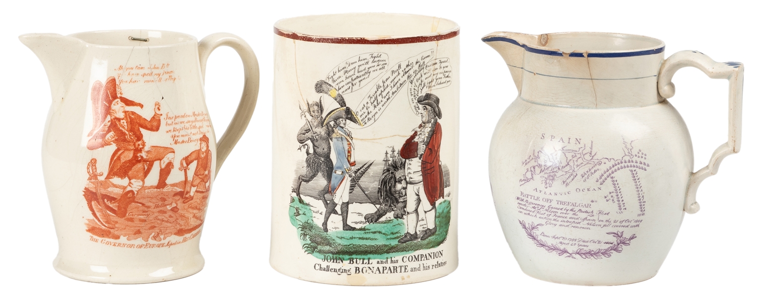  [POTTERY]. Pair of Rare Illustrated Jugs Plus a Rare Illust...