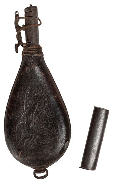  Powder Flask Set. [N.p., ca. 19th century]. Leather hunting...