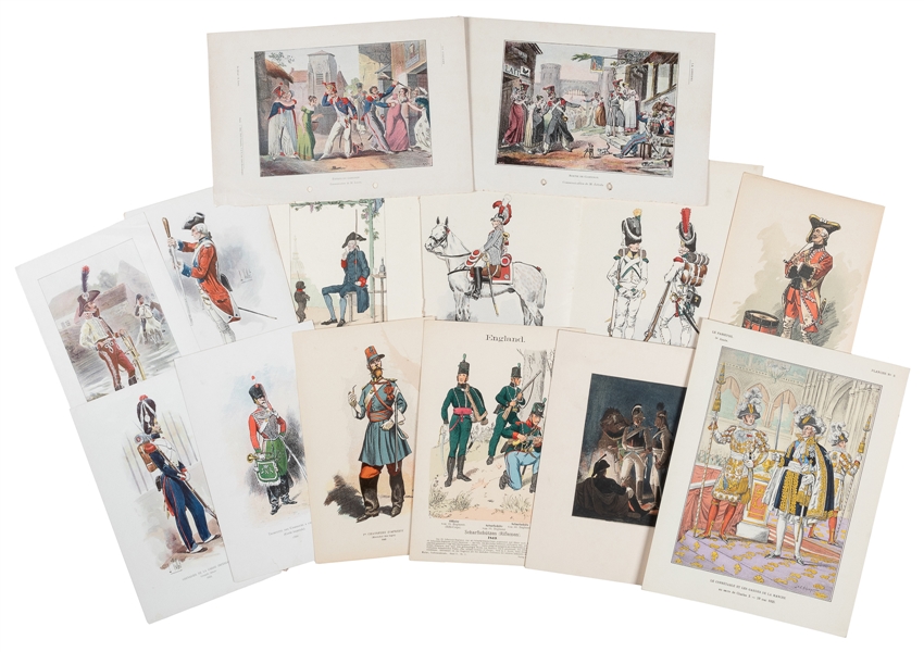  [COLOR PLATES]. Group of 16 Hand-Colored or Chromolithograp...