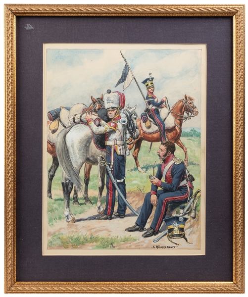  [ORIGINAL ARTWORK]. Three Original Watercolors of Soldiers,...