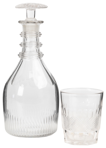  [GLASSWARE]. Irish Cut Crystal Decanter with Stopper and Cu...