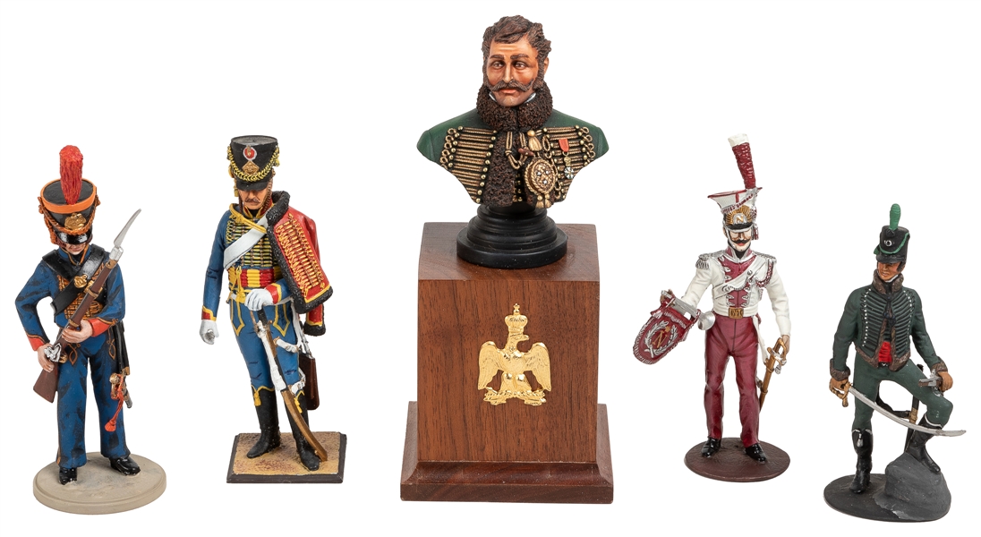  [PAINTED FIGURINES] Group of 4 Metal Figurines and a Painte...