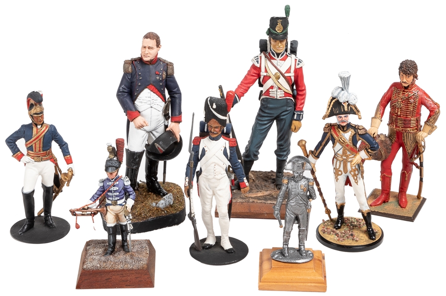  [PAINTED FIGURINES]. Group of 9 Painted Metal, Pewter or Pl...