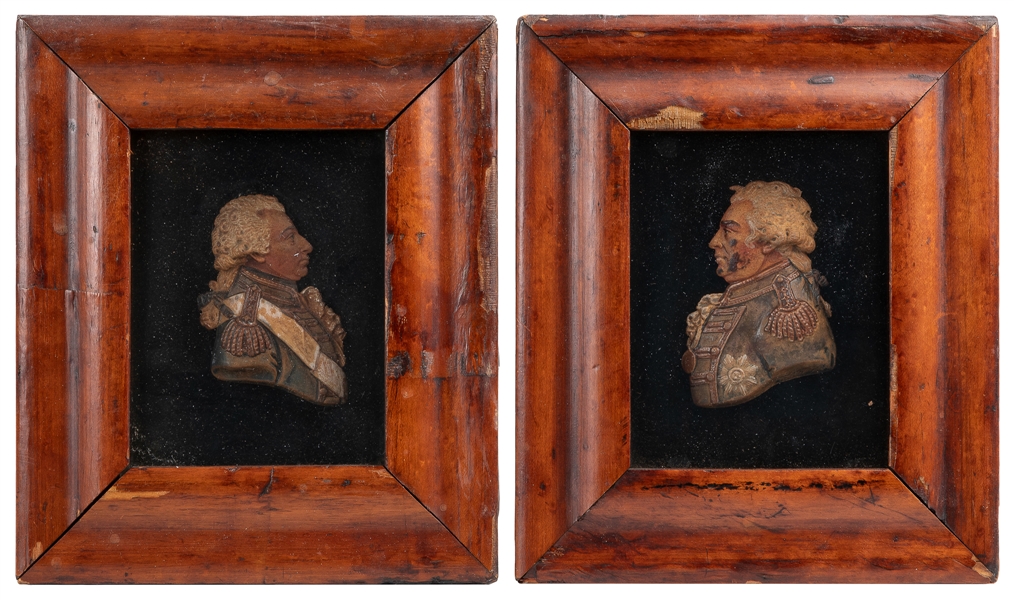  [PORTRAIT WAX PROFILES]. Pair of Matching Wax Portraits of ...