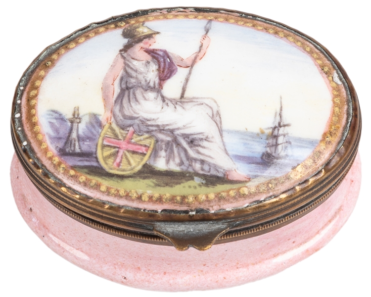  [SNUFF BOX]. “Britannia” Snuff Box. [Battersea: Bilston, ca...