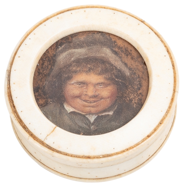  [SNUFF BOX]. British Bone Snuff Box with Original Satirical...