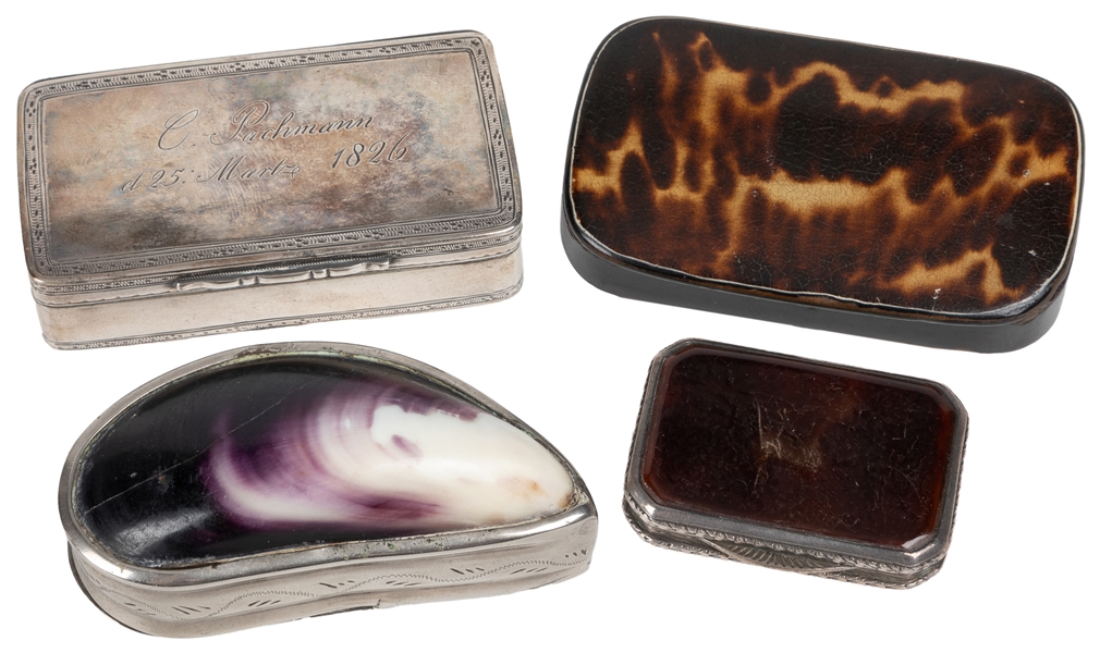  [SNUFF BOXES]. Group of Four Vintage Snuff Boxes with Hinge...