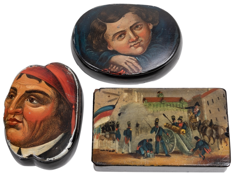  [SNUFF BOXES]. Group of Three Vintage Snuff Boxes with Hing...