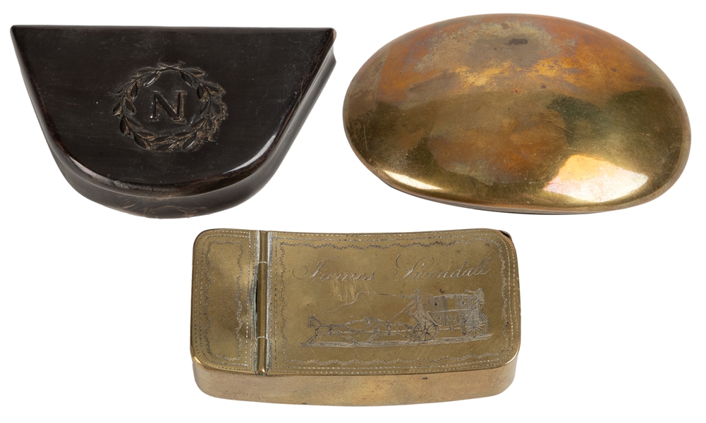  [SNUFF BOXES]. Group of Three Vintage Snuff Boxes with Hing...