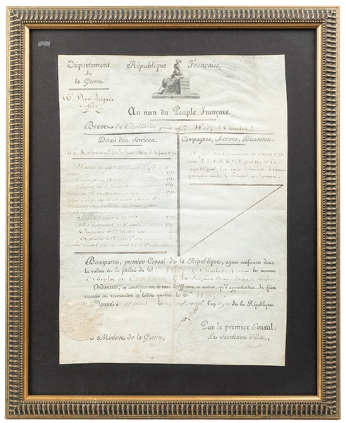  BONAPARTE, Napoleon (1769-1821). War Commendation Signed by...