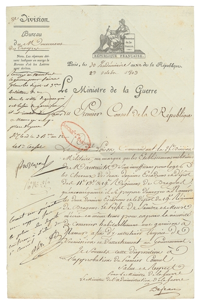  BONAPARTE, Napoleon (1769-1821). Marginal Note Signed by Na...