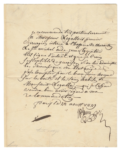  LARREY, Dominique-Jean (1766-1842). Autograph Letter Signed...