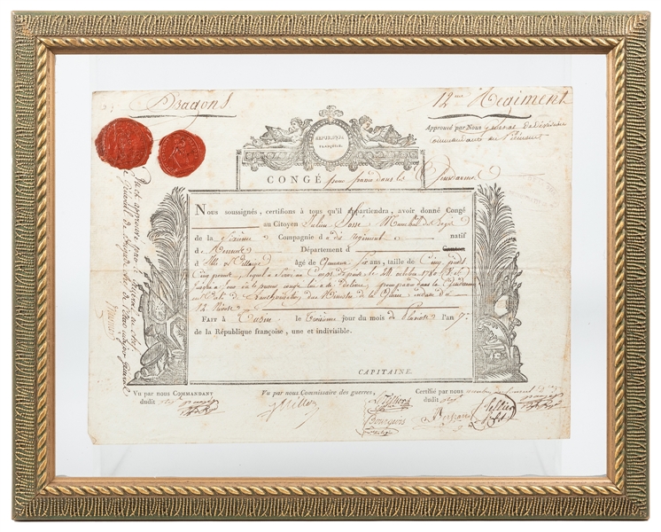  Manuscript Discharge Certificate for the 12th Regiment of D...