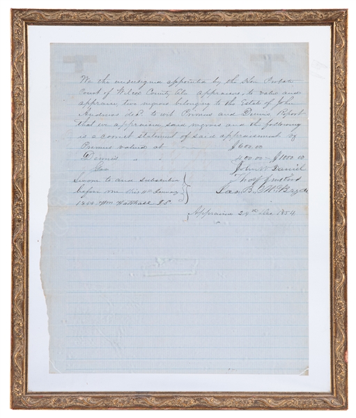  [SLAVERY DOCUMENT]. Manuscript Slave Appraisal. Wilcox Coun...