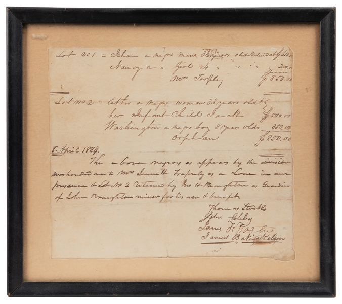  [SLAVERY DOCUMENT]. Manuscript Slave Appraisal. [N.p.] 8 Ap...