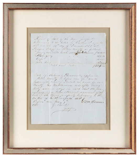  [SLAVERY DOCUMENT]. Manuscript Slave Receipt of Sale. Pra...