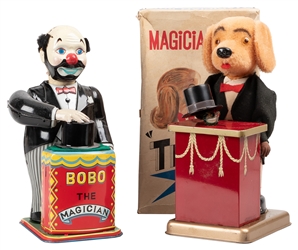  Two Wind-Up Japanese Magician Tin Toys. Including: Tricksie...