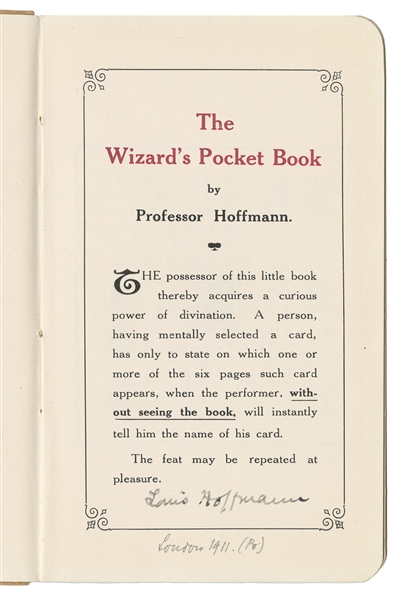  HOFFMANN, Professor (Angelo Lewis, 1839-1919). The Wizard’s...