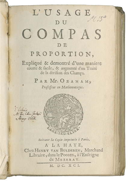  OZANAM, Jacques (1640 – 1718). L’Usage du Compas de Proport...