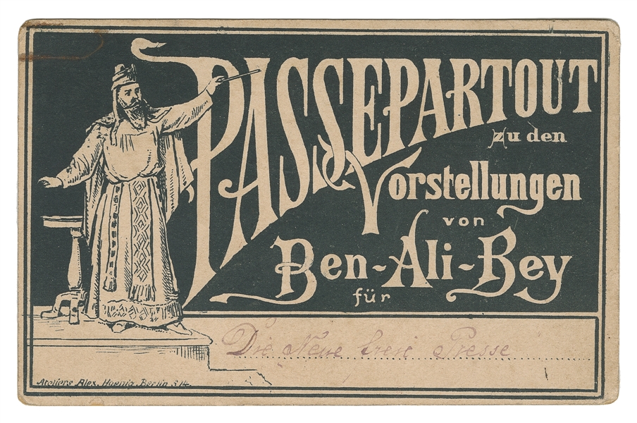  BEN ALI-BEY (Max Auzinger, 1839 – 1928). Complimentary Pass...