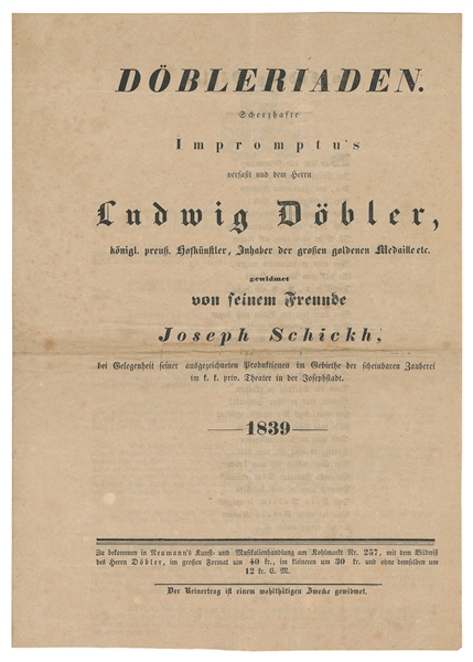  [DÖBLER]. SCHICKH, Joseph (1799 - 1851). Döbleriaden. Vienn...