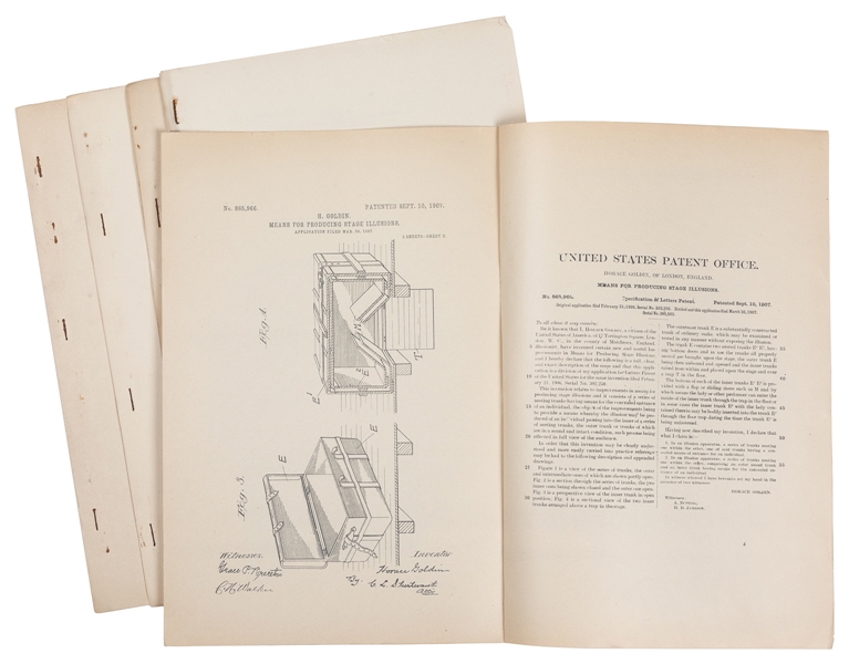  [PATENTS]. [HORACE GOLDIN]. Five Horace Goldin Illusion Pat...