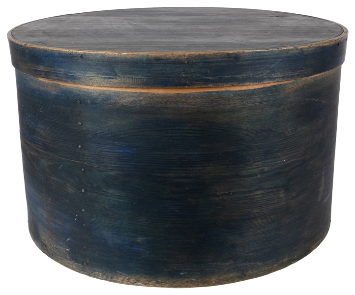  [FOLK ART] Large Blue Round Shaker Box. (American, 20th cen...