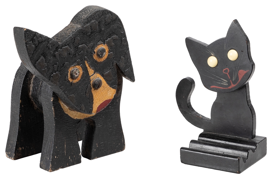  [FOLK ART] (American, 20th Century). Black Dog and Cat Figu...