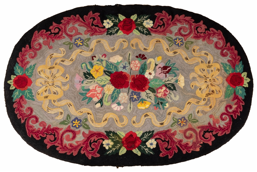  [FOLK ART] (American, 20th Century). Large Oval Hooked Rug....